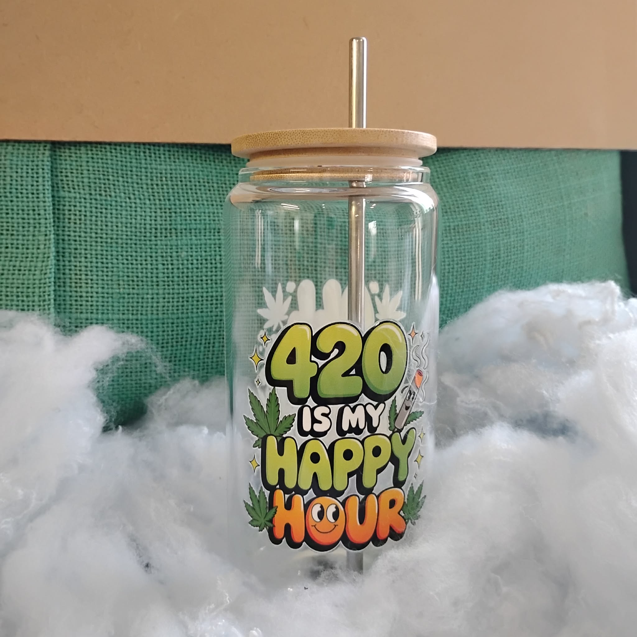 420 Glass Tumbler | Weed-Themed Iced Coffee Cup | Cannabis Drinkware
