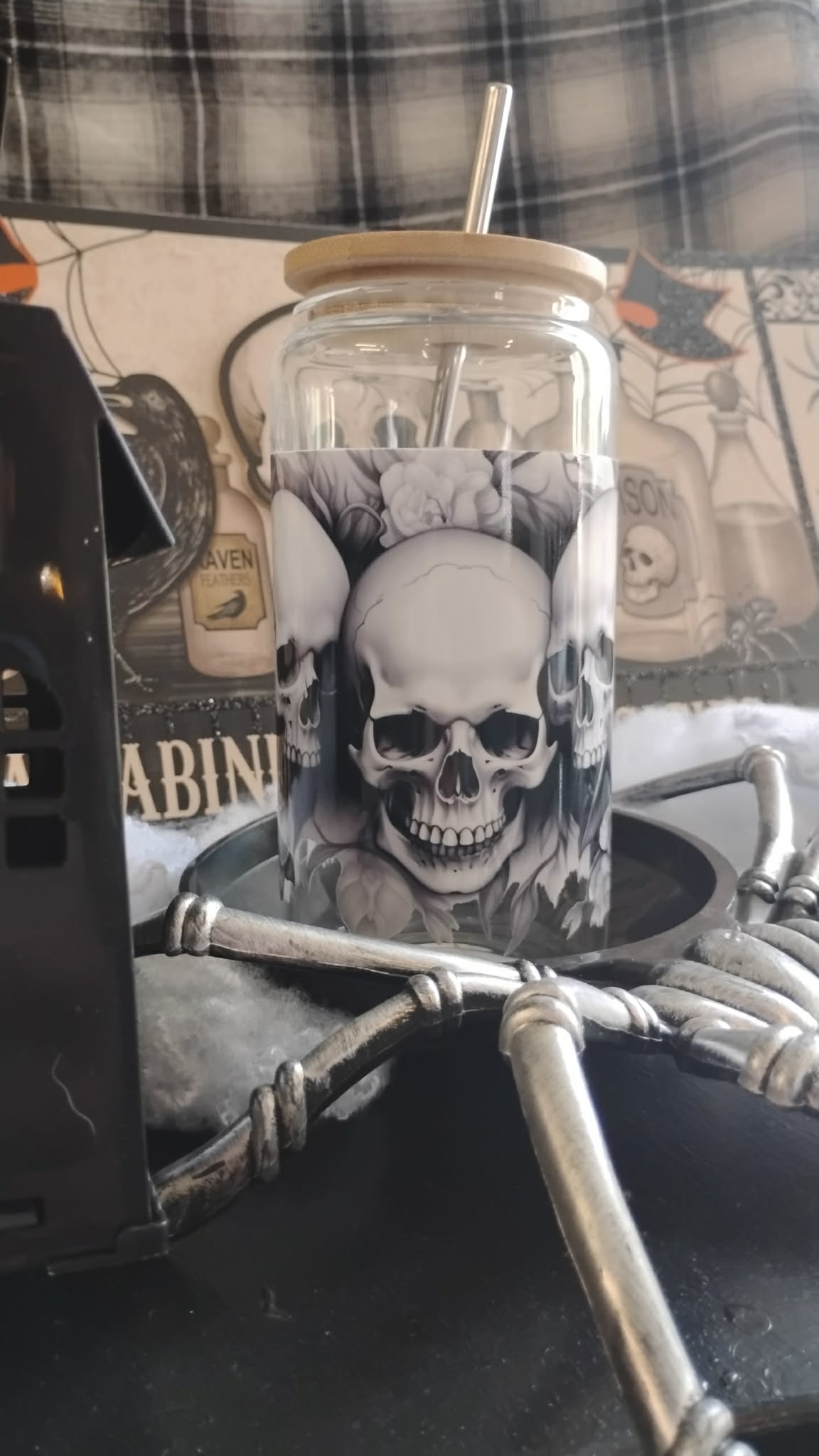 Skull Glass Tumbler | Gothic Iced Coffee Cup | Edgy Aesthetic Drinkware Gift