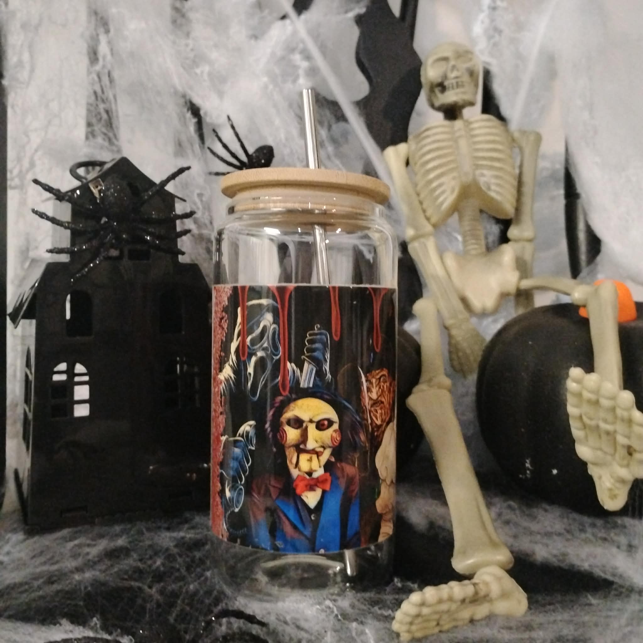 Horror Movie Glass Tumbler | Halloween Iced Coffee Cup | Spooky Custom Drinkware