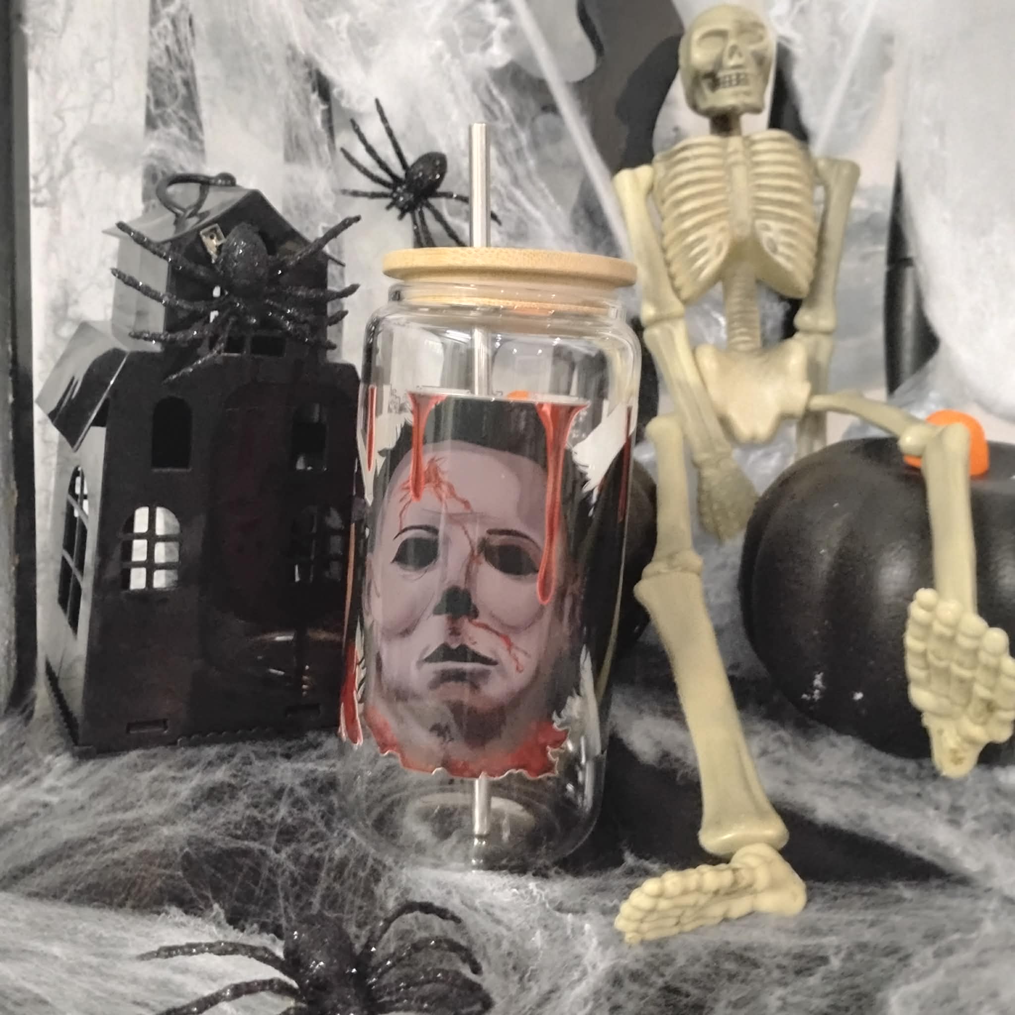 Horror Movie Glass Tumbler | Halloween Iced Coffee Cup | Spooky Custom Drinkware