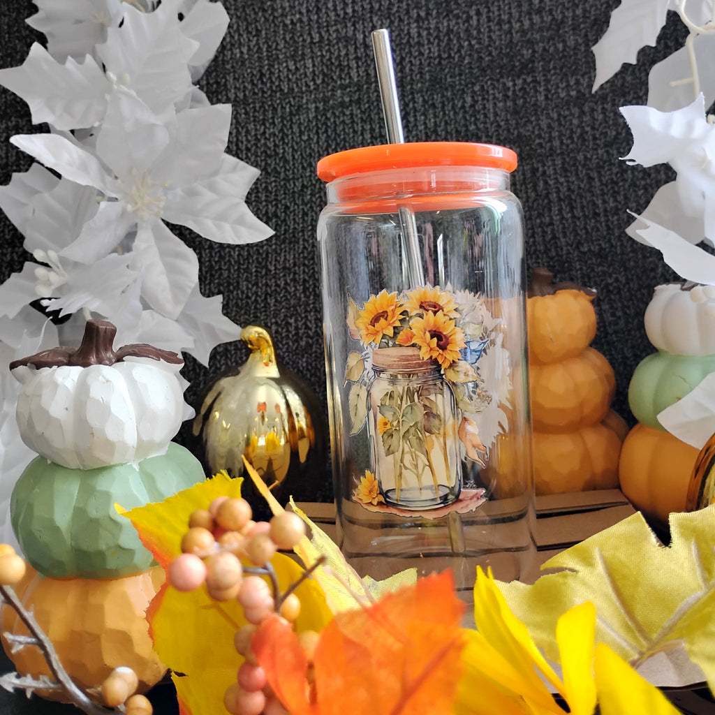 Sunflower Glass Tumbler | Floral Iced Coffee Cup | Cute Aesthetic Drinkware Gift