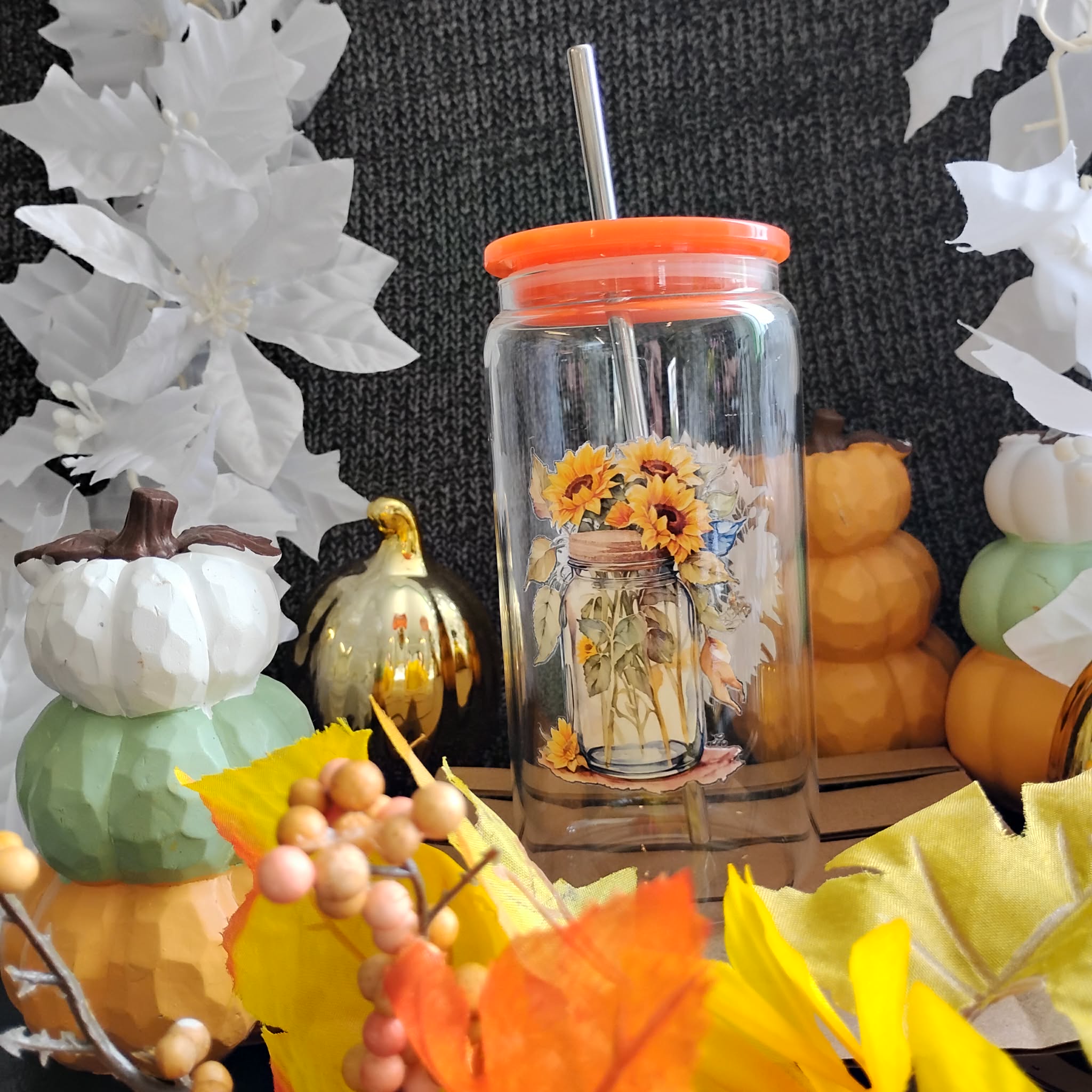 Sunflower Glass Tumbler | Floral Iced Coffee Cup | Cute Aesthetic Drinkware Gift