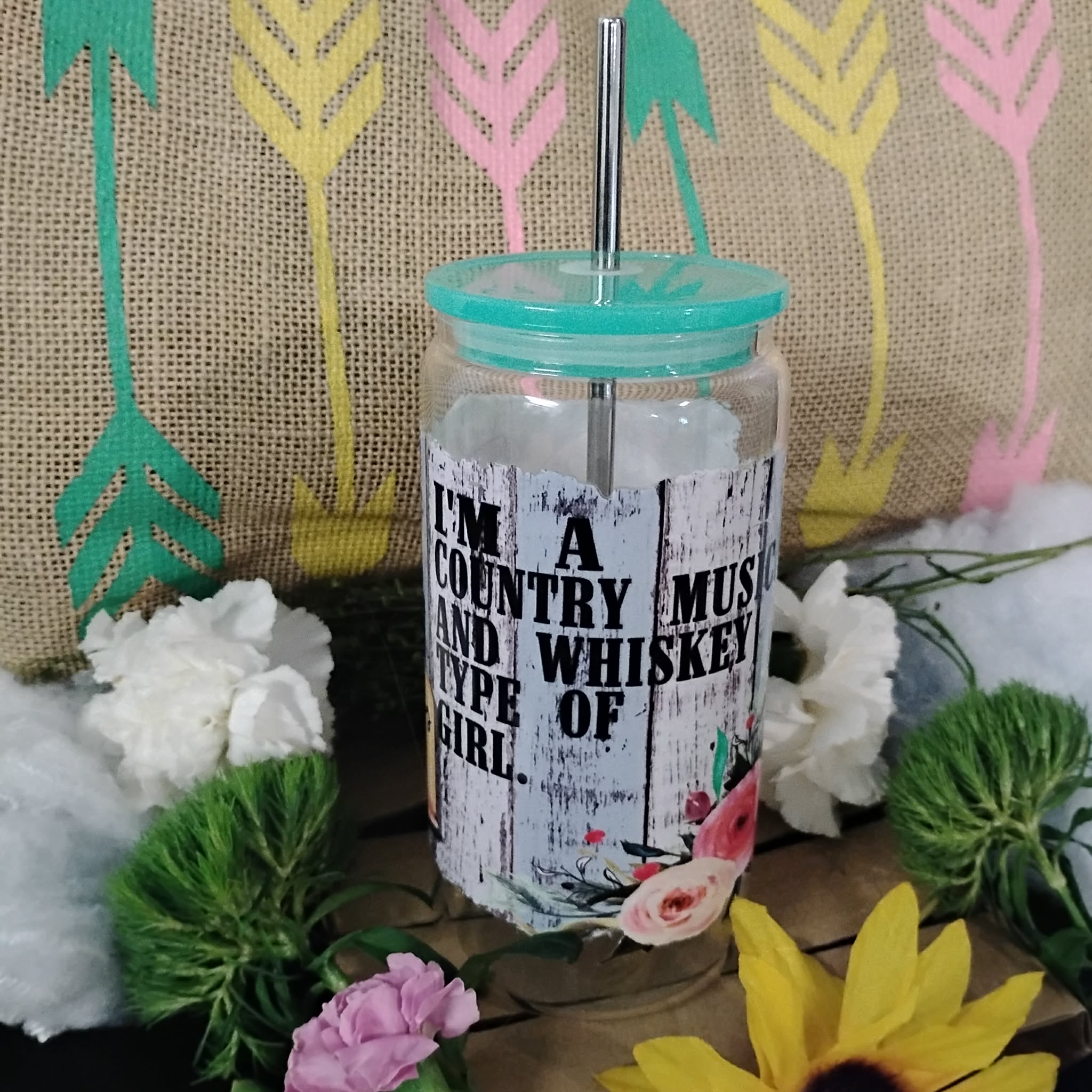 Western Glass Tumbler | Cowboy Iced Coffee Cup | Rustic Country Drinkware