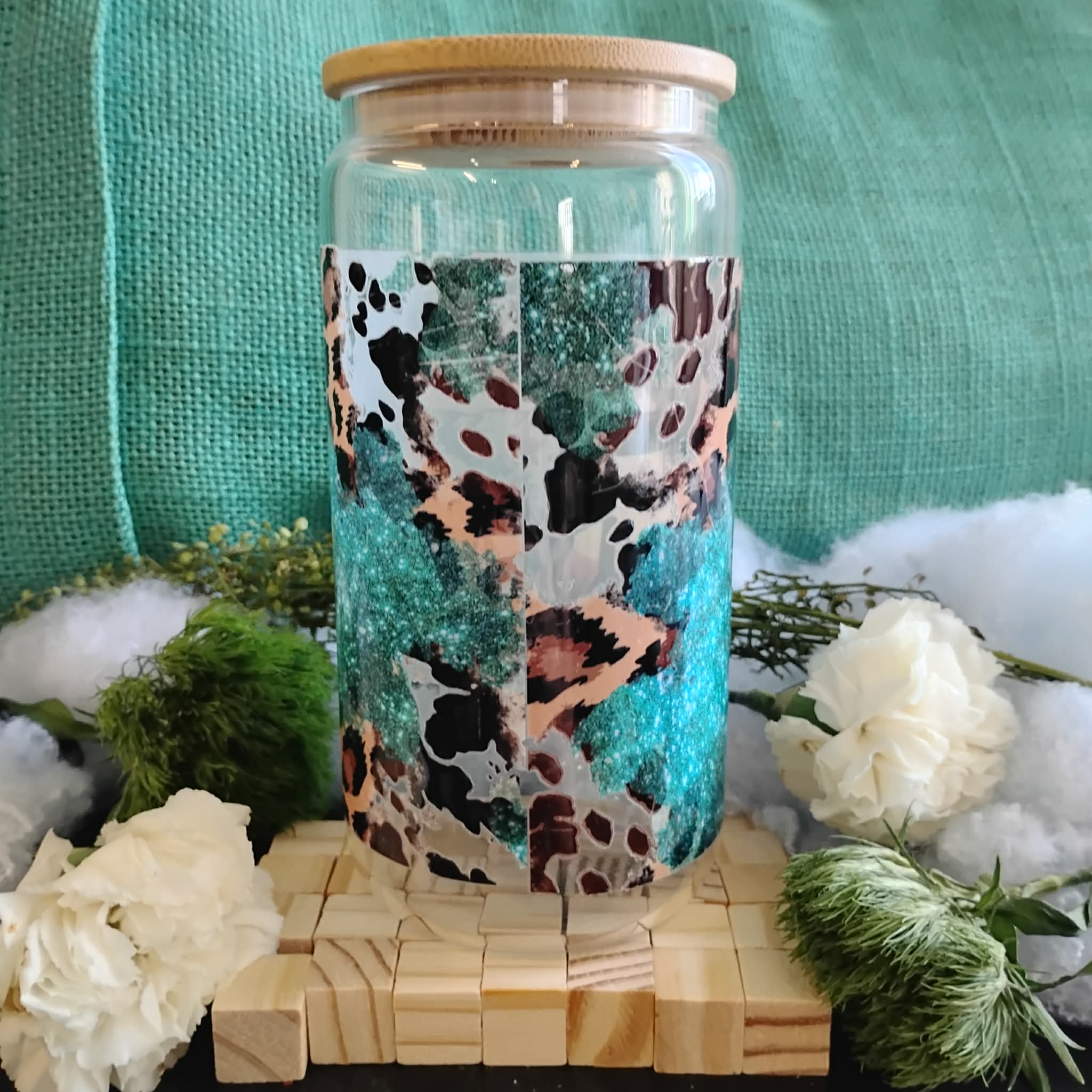Western Glass Tumbler | Cowboy Iced Coffee Cup | Rustic Country Drinkware