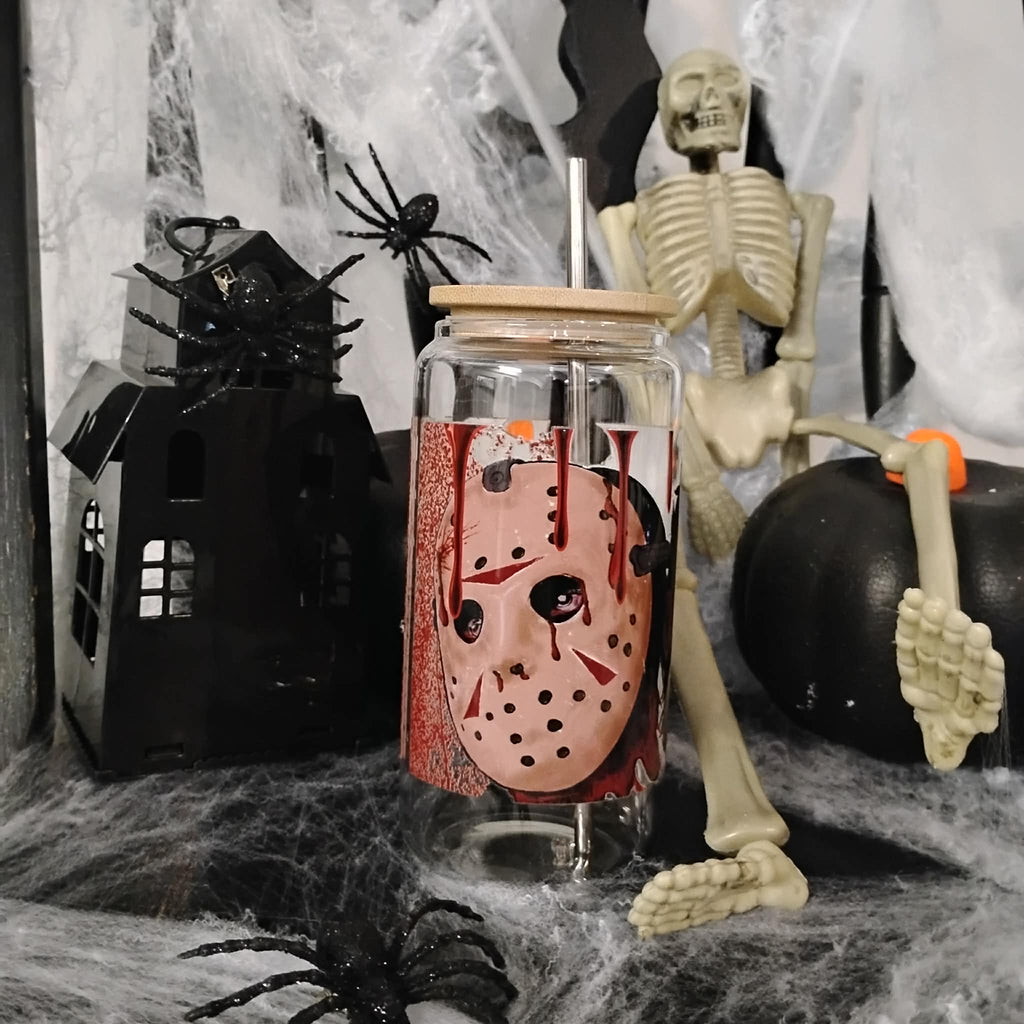 Horror Movie Glass Tumbler | Halloween Iced Coffee Cup | Spooky Custom Drinkware