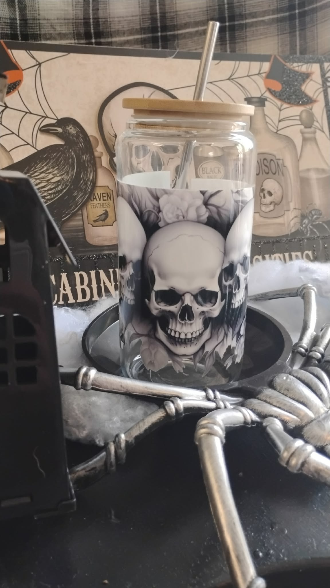 Skull Glass Tumbler | Gothic Iced Coffee Cup | Edgy Aesthetic Drinkware Gift