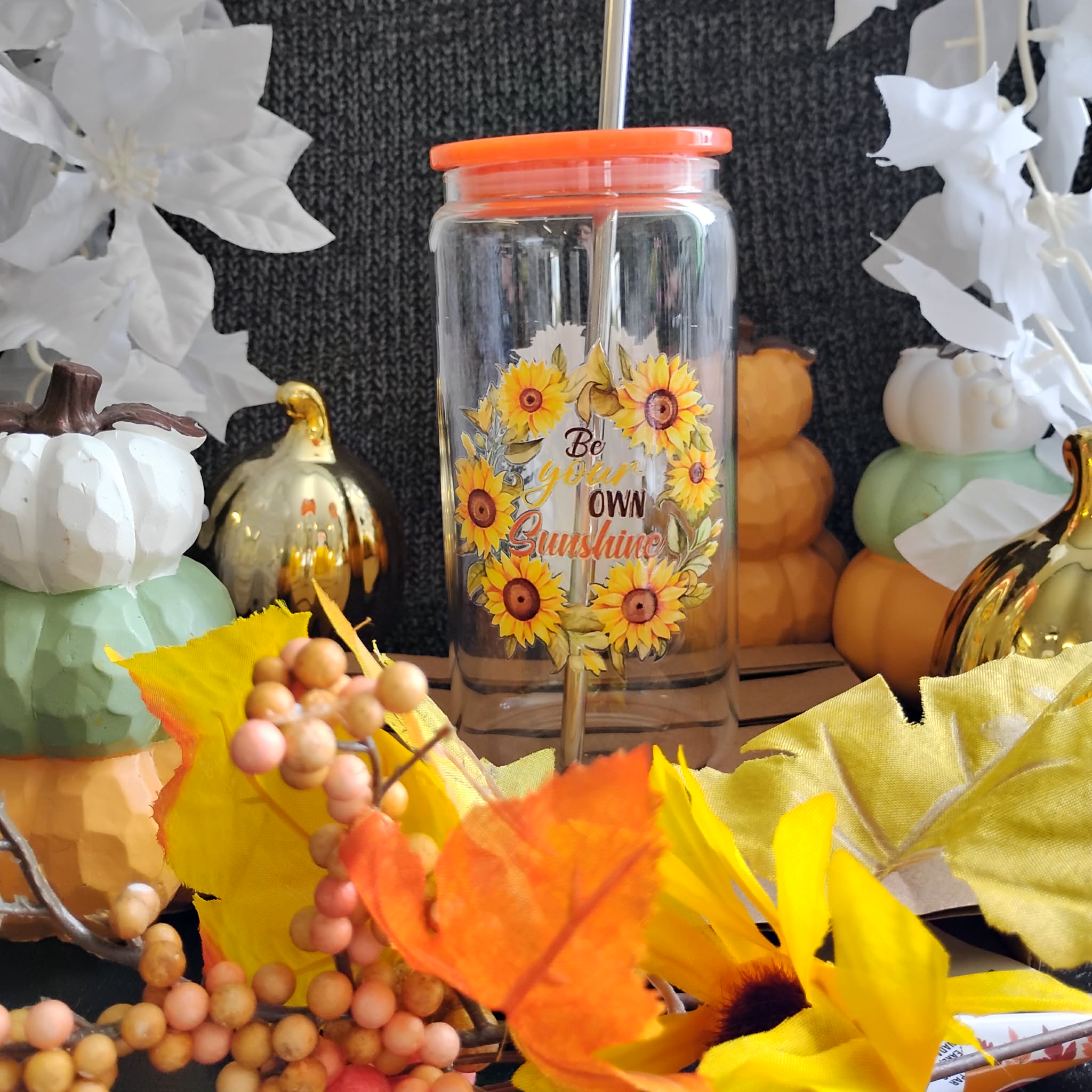 Sunflower Glass Tumbler | Floral Iced Coffee Cup | Cute Aesthetic Drinkware Gift