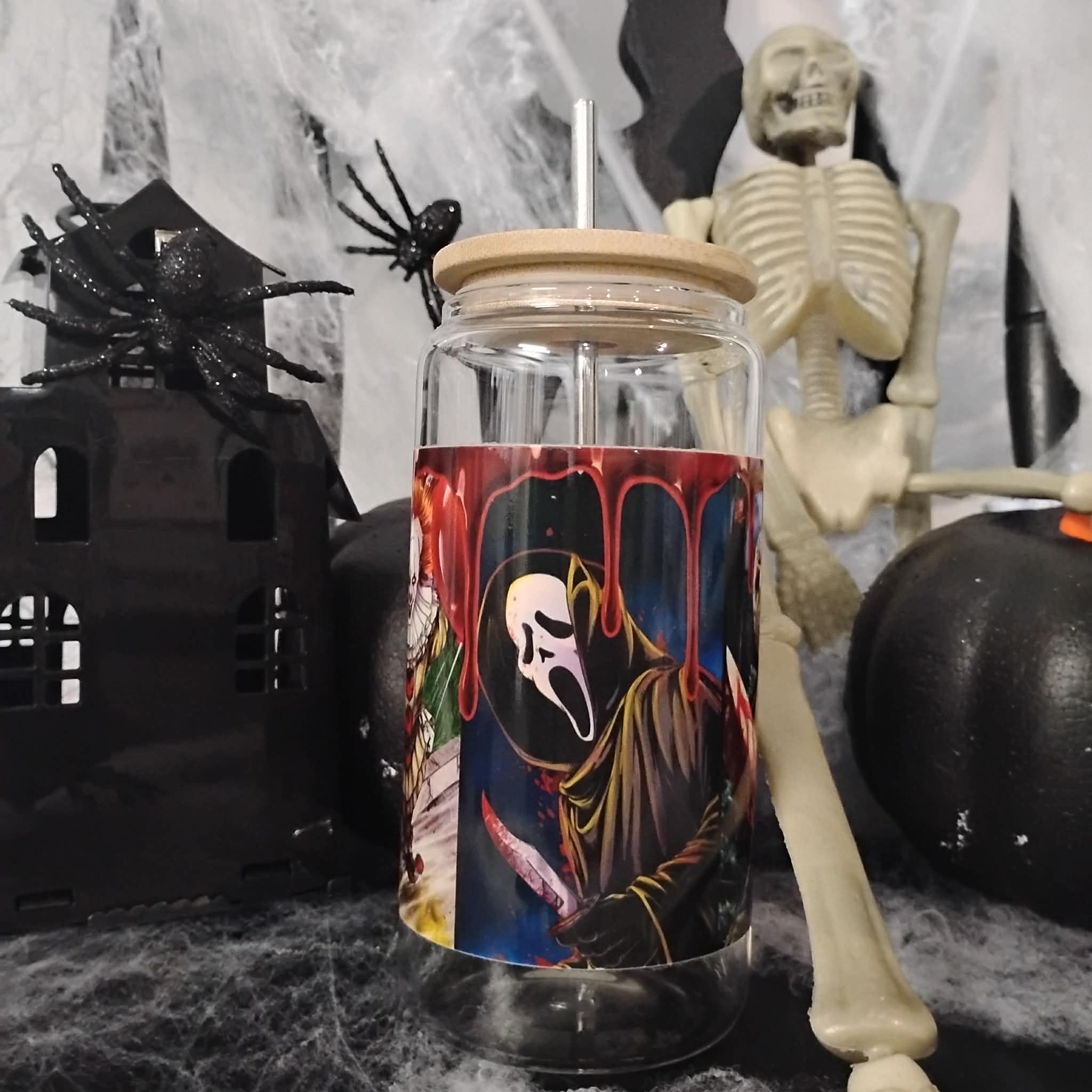 Horror Movie Glass Tumbler | Halloween Iced Coffee Cup | Spooky Custom Drinkware