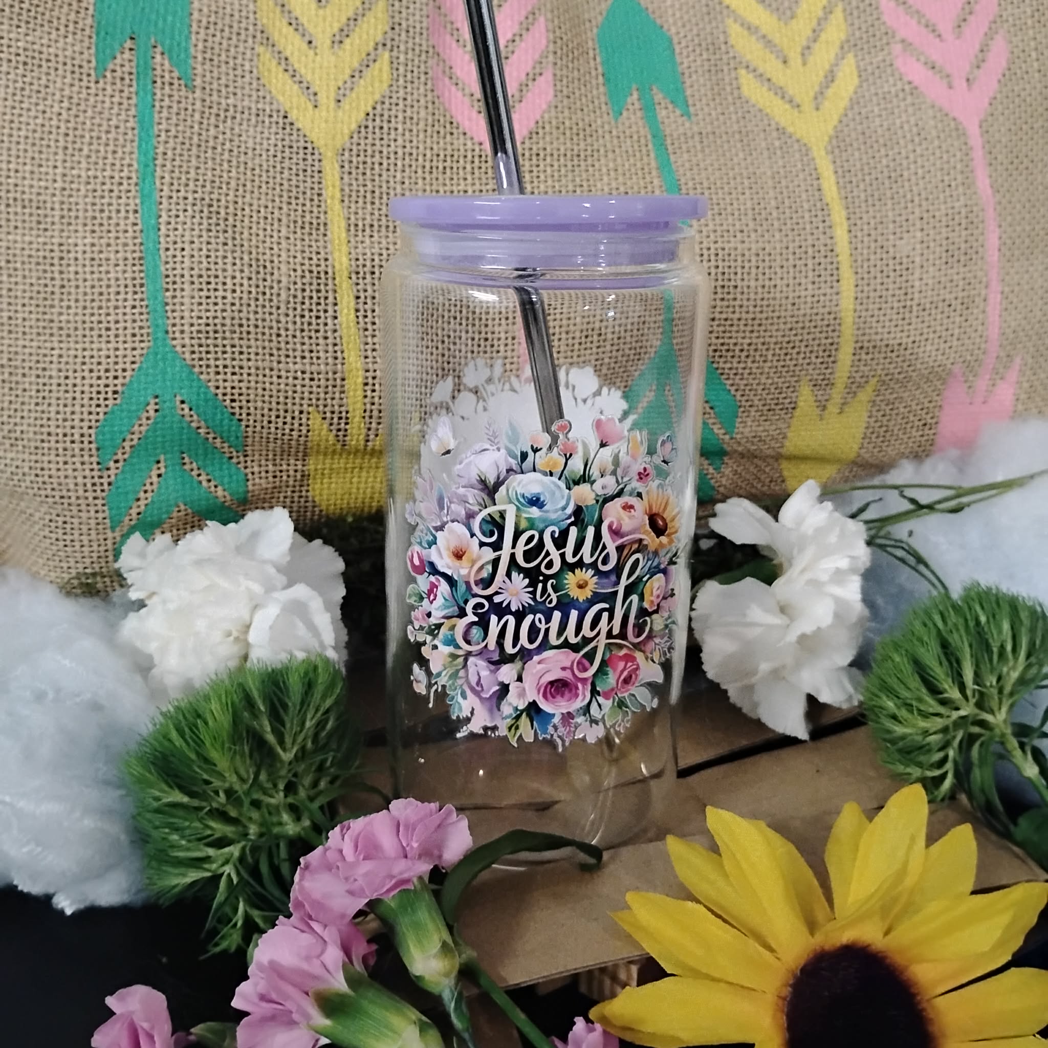 Christian Glass Tumbler | Faith-Based Iced Coffee Cup | Bible Verse Drinkware