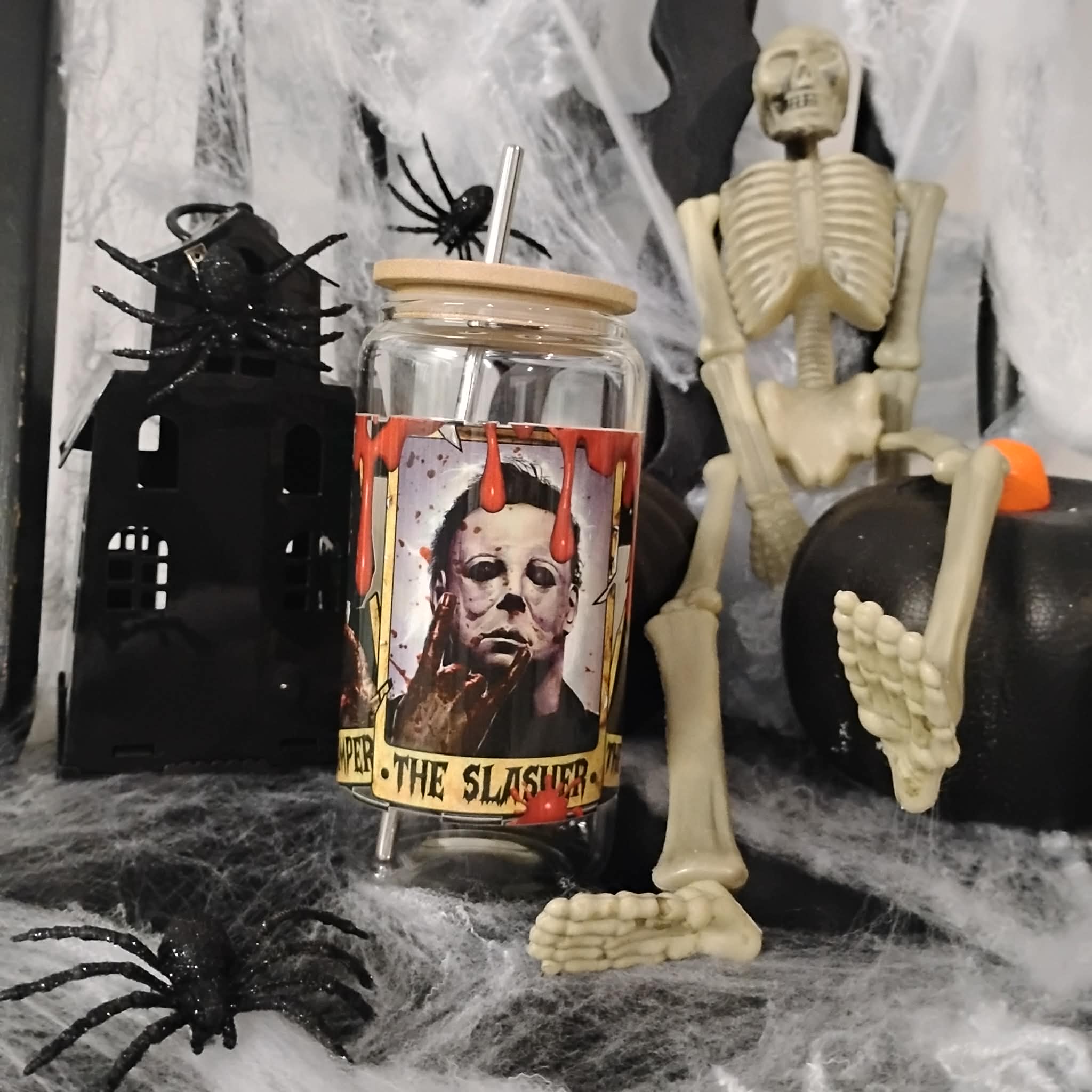 Horror Movie Glass Tumbler | Halloween Iced Coffee Cup | Spooky Custom Drinkware