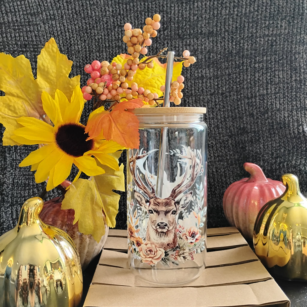 Hunting Glass Tumbler | Deer & Camo Iced Coffee Cup | Outdoor Drinkware Gift