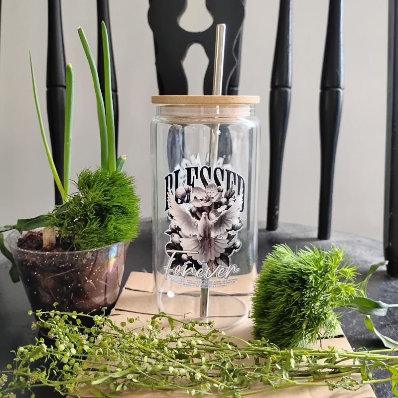 Christian Glass Tumbler | Faith-Based Iced Coffee Cup | Bible Verse Drinkware