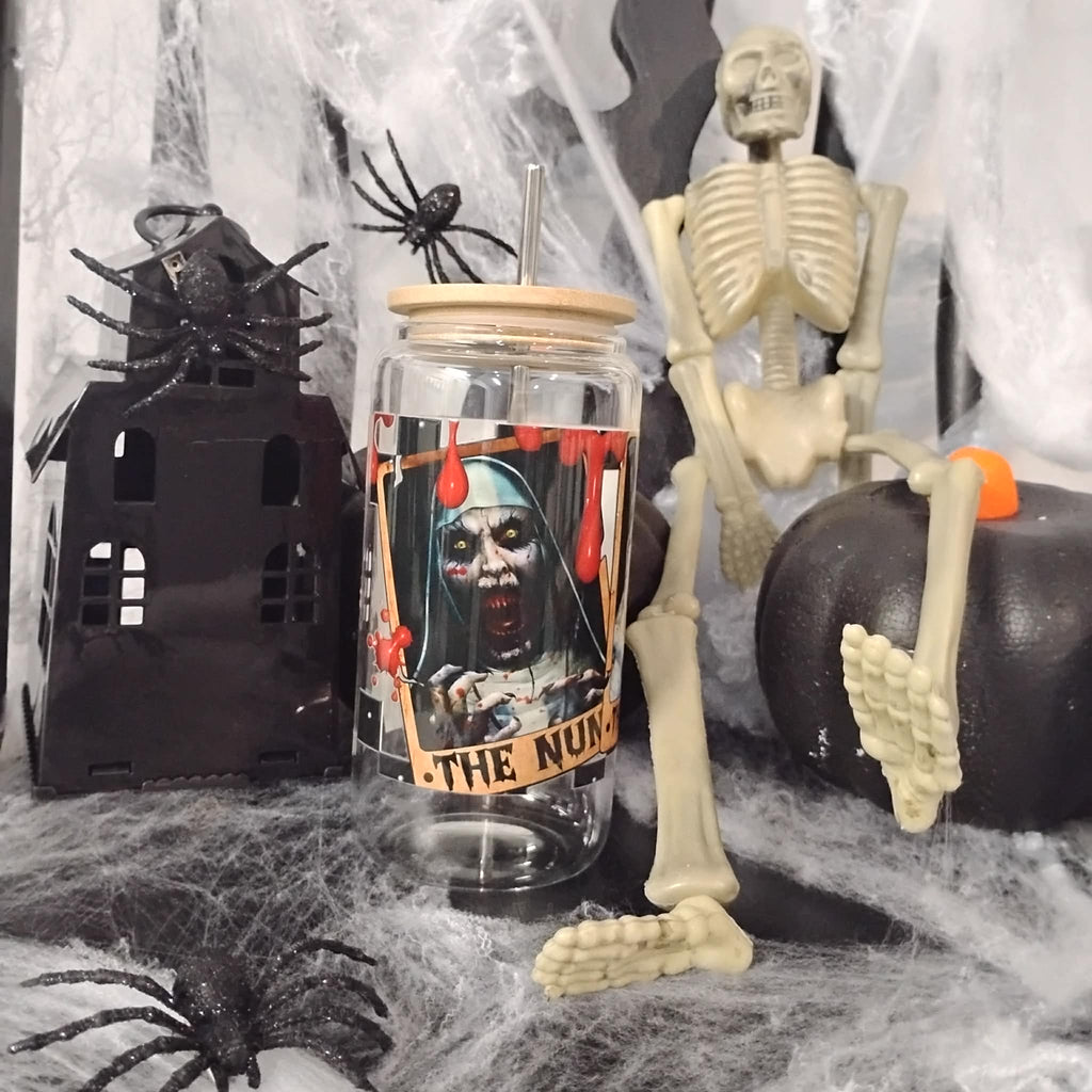 Horror Movie Glass Tumbler | Halloween Iced Coffee Cup | Spooky Custom Drinkware