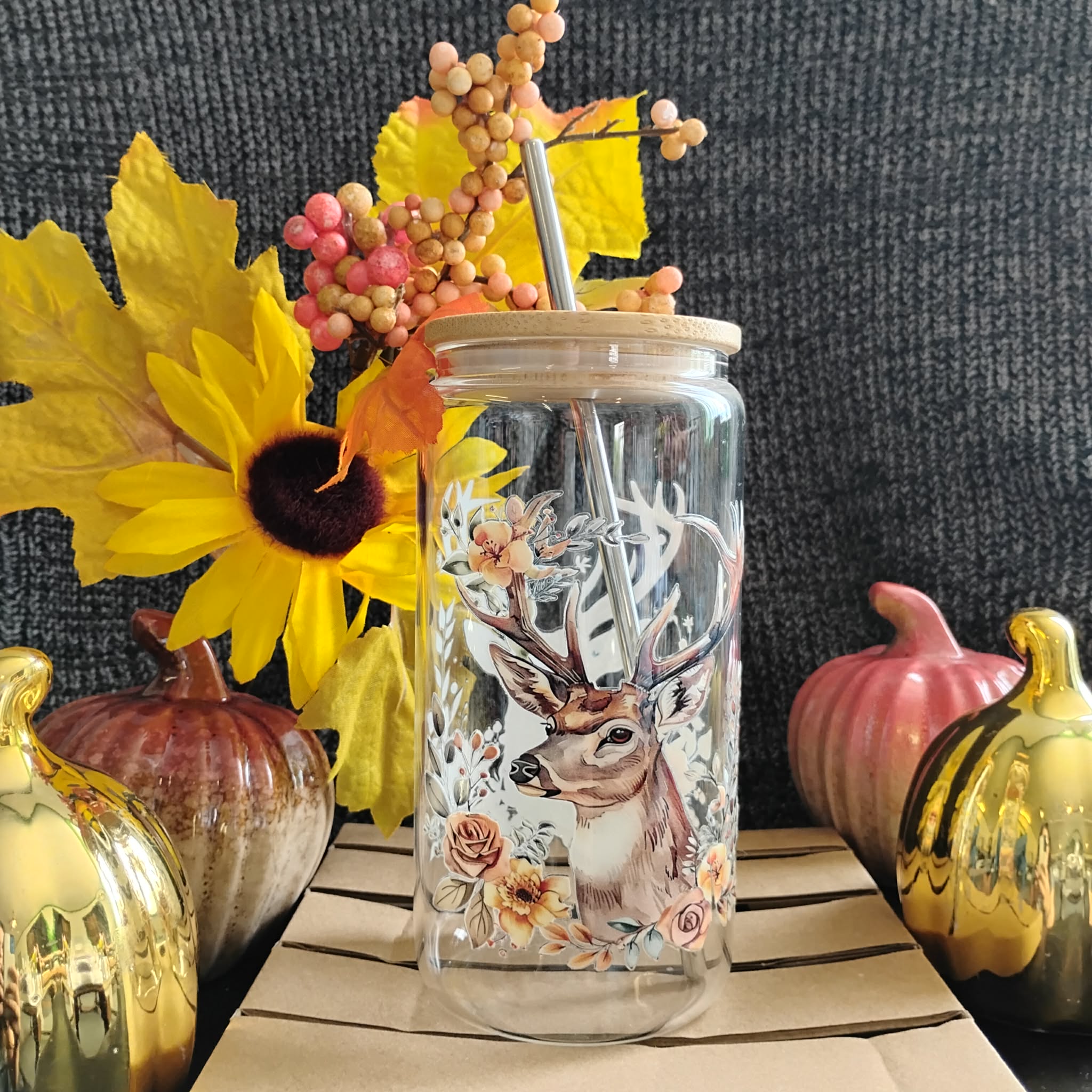 Hunting Glass Tumbler | Deer & Camo Iced Coffee Cup | Outdoor Drinkware Gift