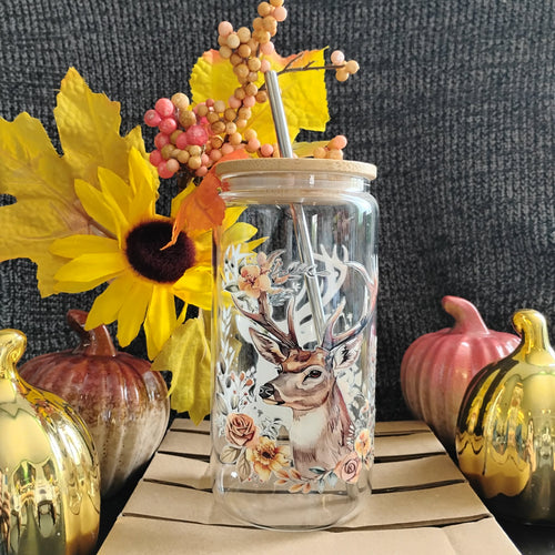 Hunting Glass Tumbler | Deer & Camo Iced Coffee Cup | Outdoor Drinkware Gift