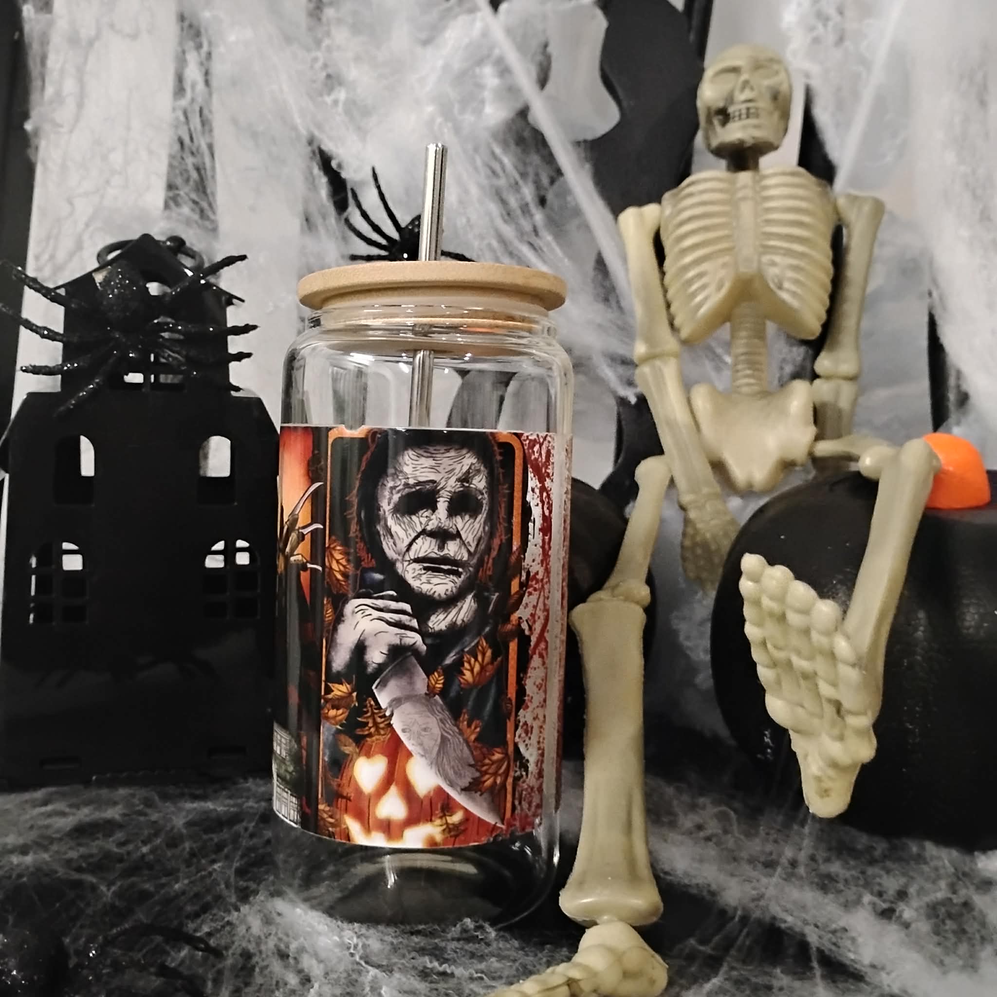 Horror Movie Glass Tumbler | Halloween Iced Coffee Cup | Spooky Custom Drinkware