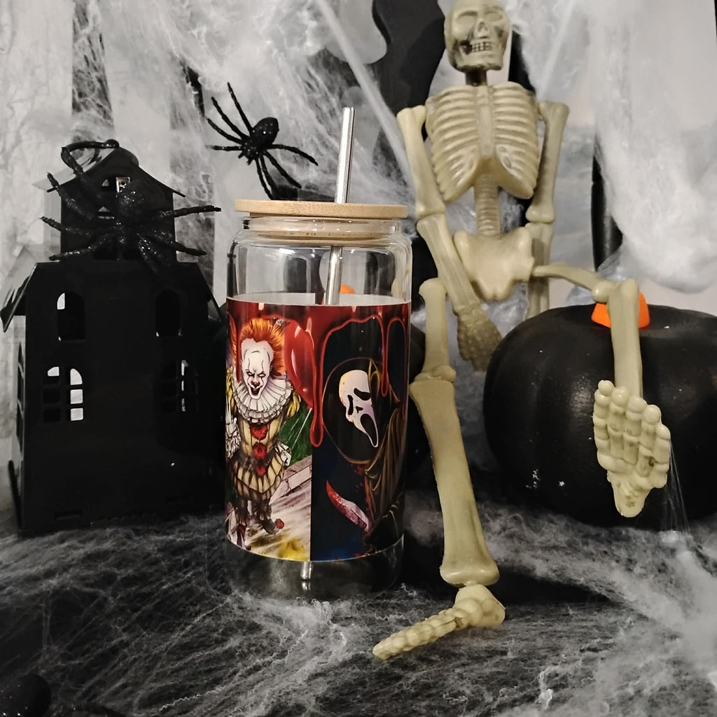 Horror Movie Glass Tumbler | Halloween Iced Coffee Cup | Spooky Custom Drinkware