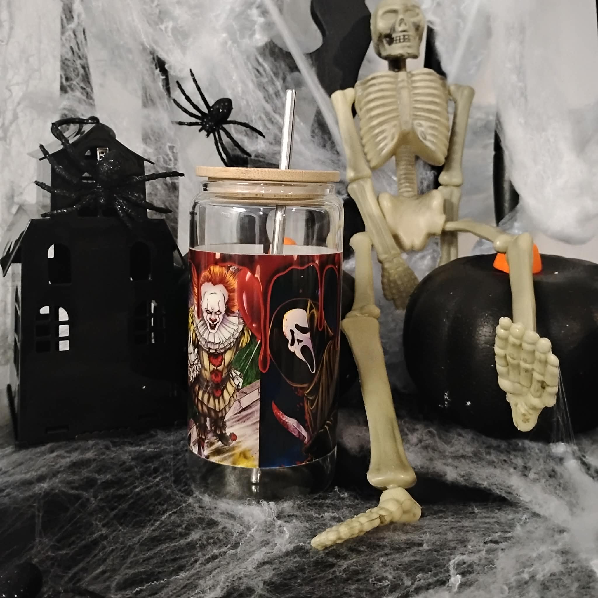 Horror Movie Glass Tumbler | Halloween Iced Coffee Cup | Spooky Custom Drinkware