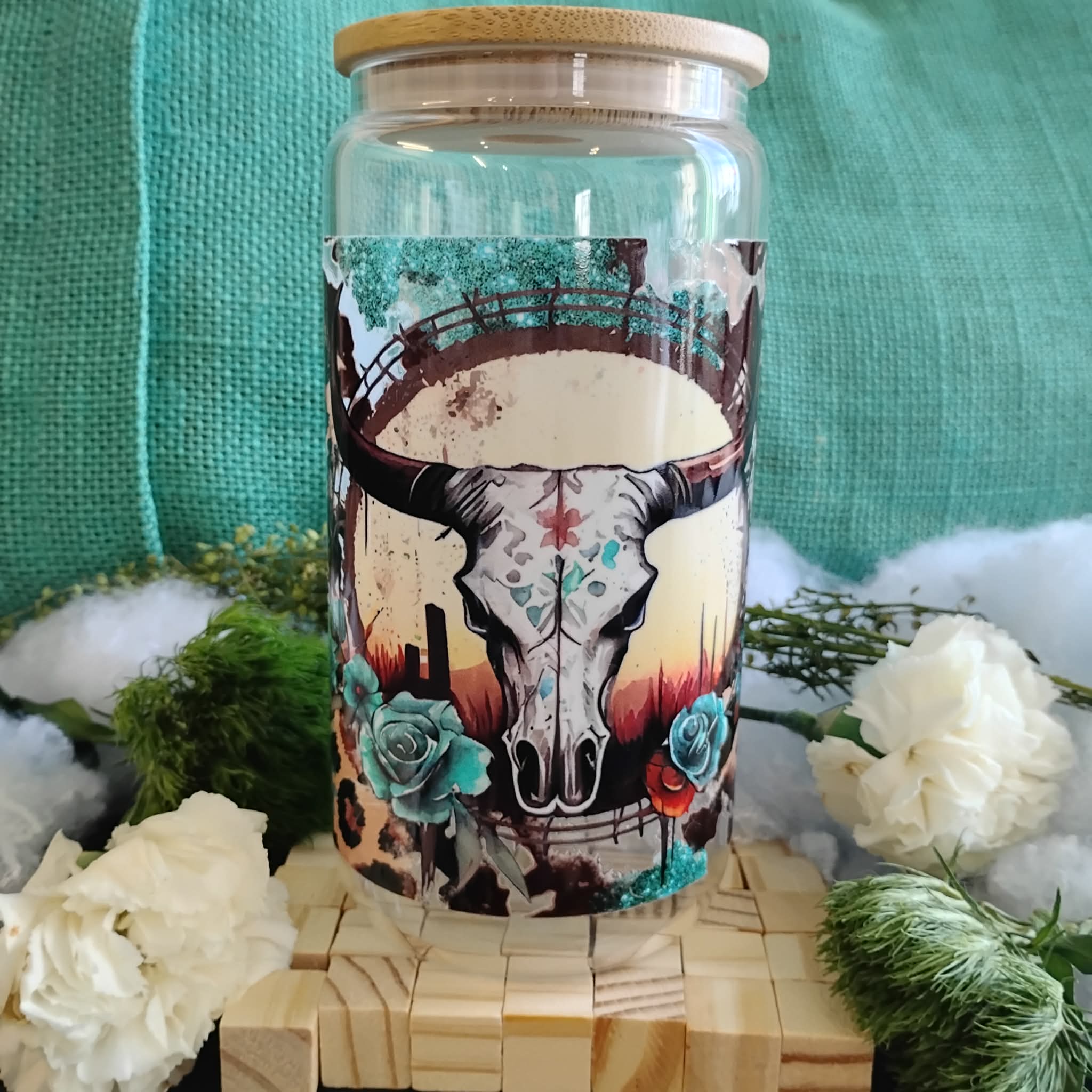 Western Glass Tumbler | Cowboy Iced Coffee Cup | Rustic Country Drinkware