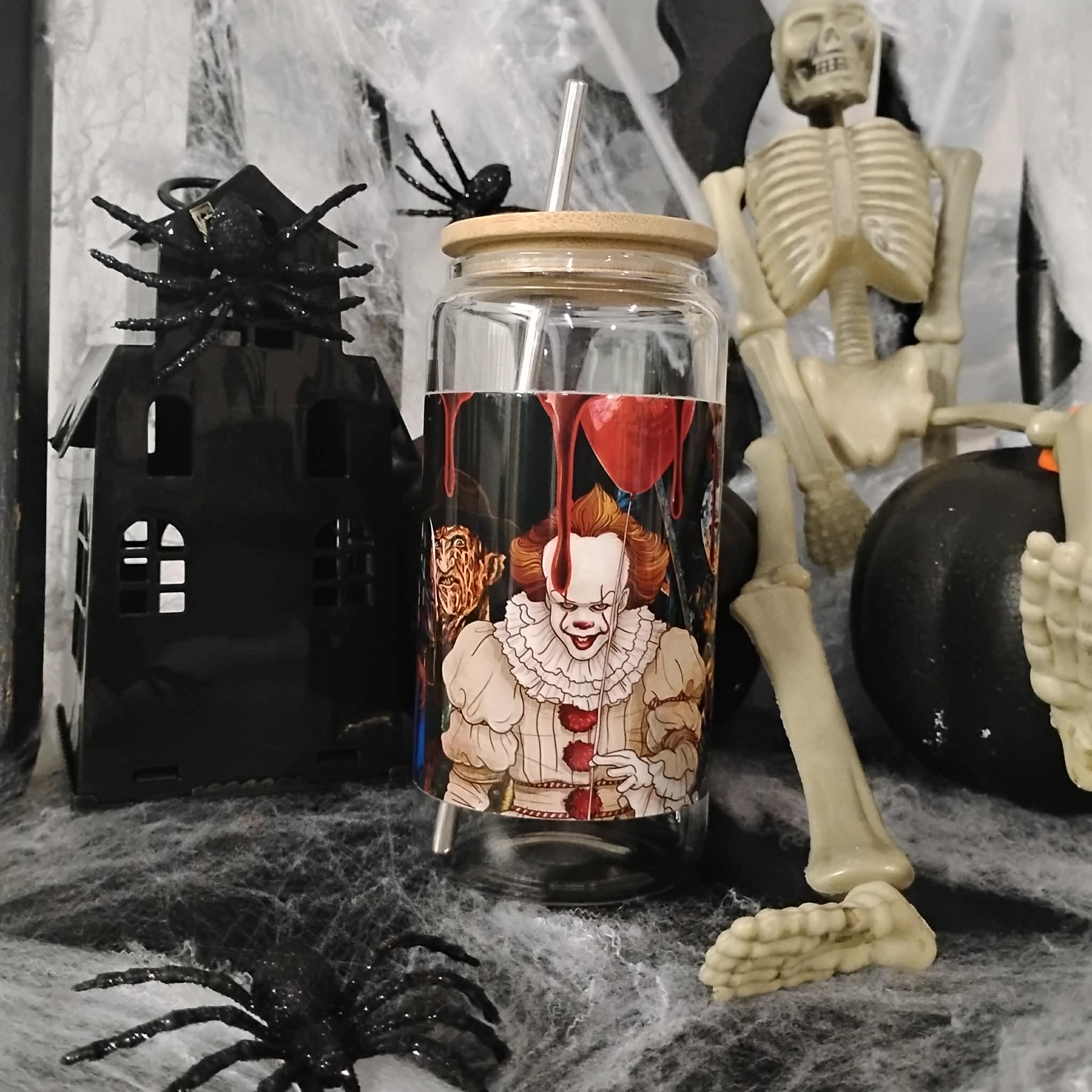 Horror Movie Glass Tumbler | Halloween Iced Coffee Cup | Spooky Custom Drinkware