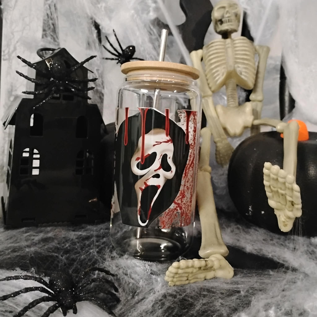 Horror Movie Glass Tumbler | Halloween Iced Coffee Cup | Spooky Custom Drinkware