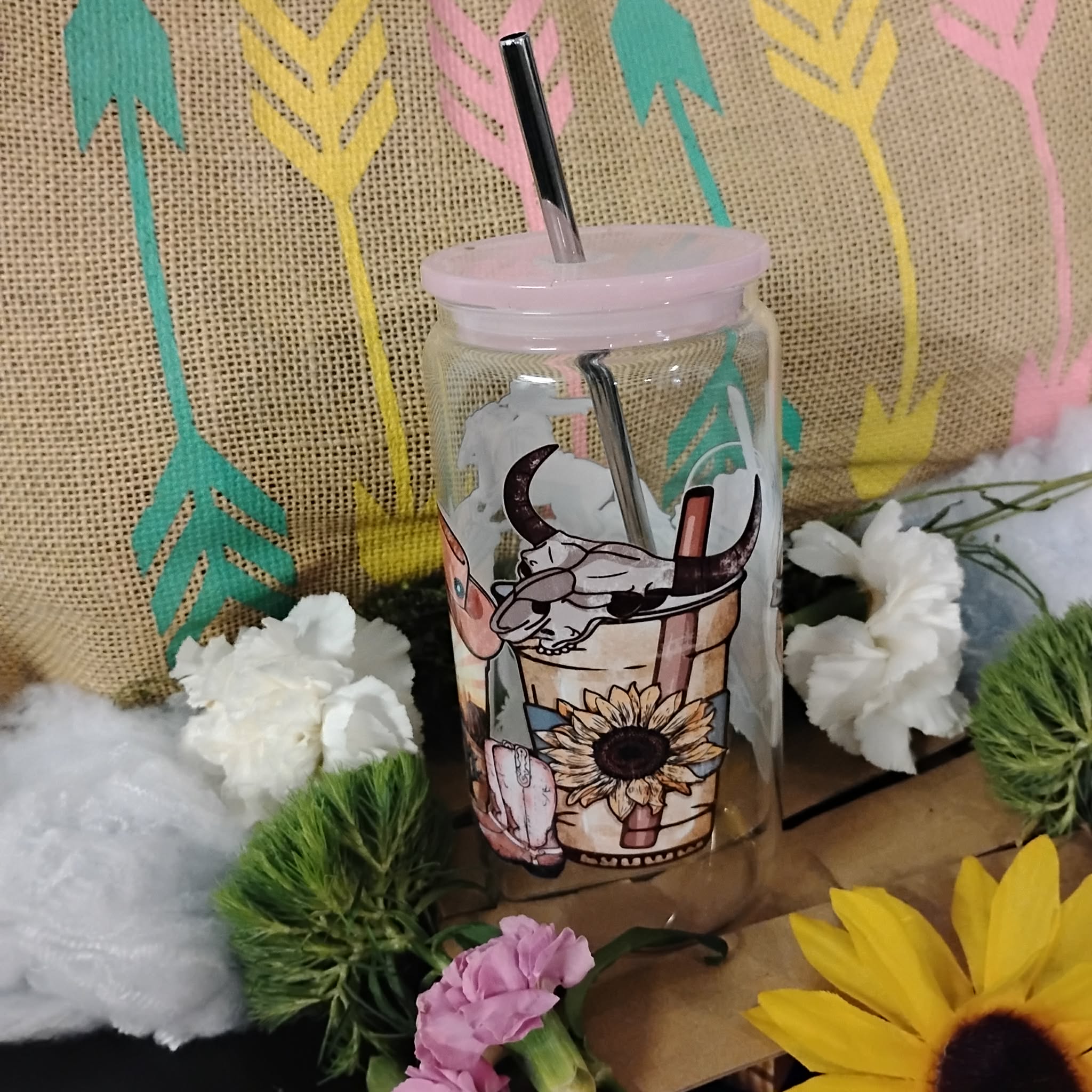 Western Glass Tumbler | Cowboy Iced Coffee Cup | Rustic Country Drinkware